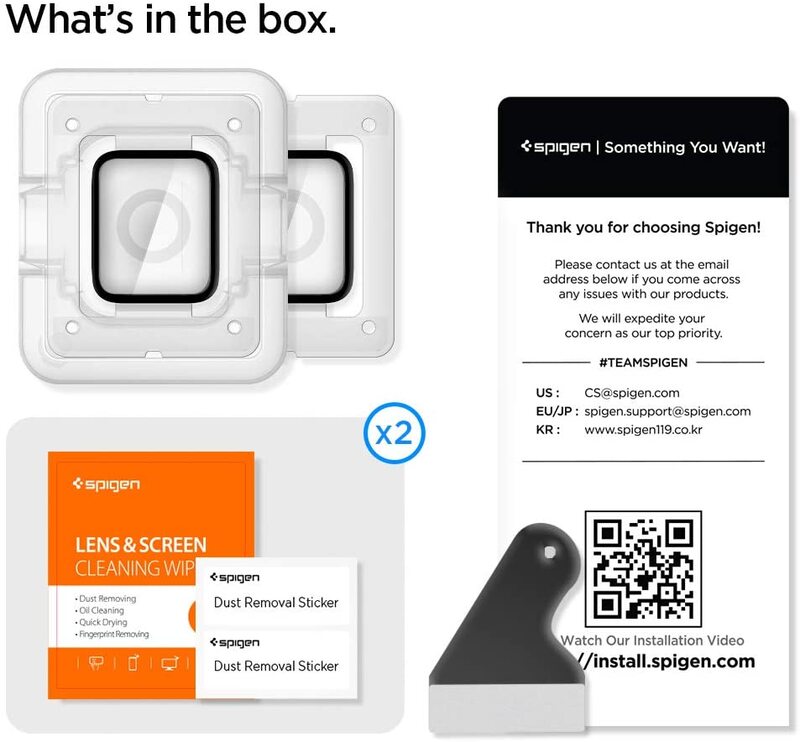 Spigen Apple Watch 40mm (Series 5 / 4) Tempered Glass Screen Protector Pro Flex EZ Fit (2-Pack) with Auto Align technology tray