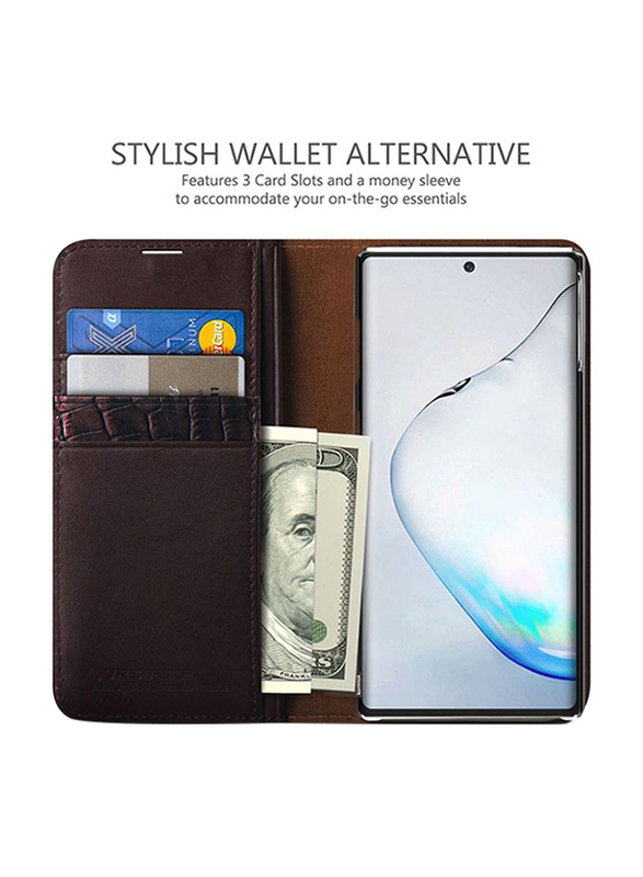 Vrs Design Samsung Galaxy Note 10 Genuine Leather Diary Wallet Mobile Phone Case Cover, Wine