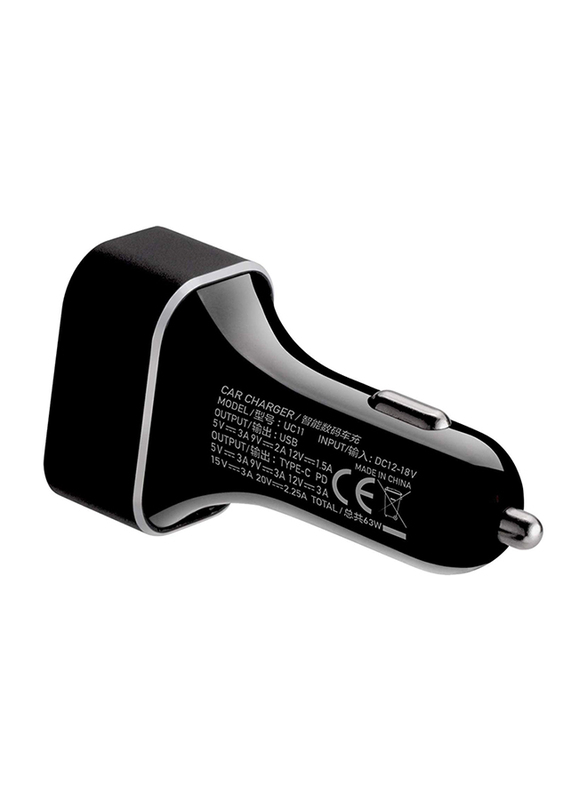 Momax UC11 63W Fast Car Charger, Dual-Port QC3.0 and USB-C Power Deliver, Black