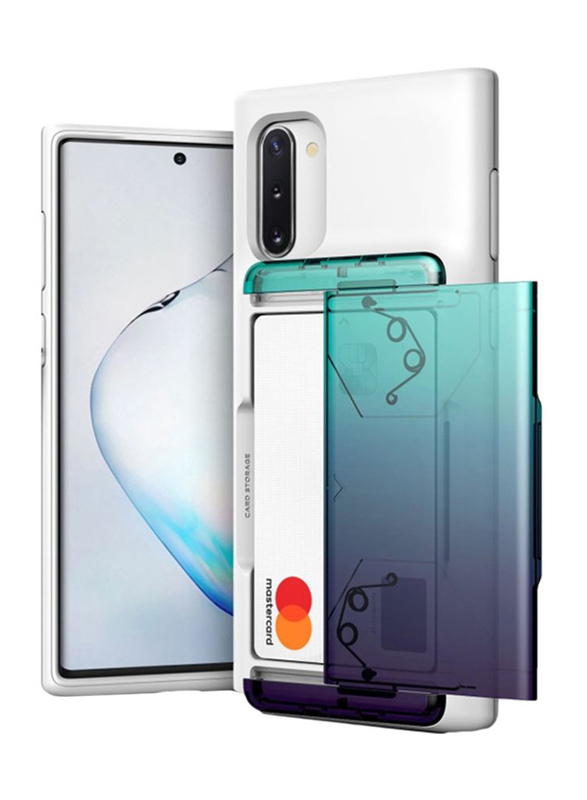 Vrs Design Samsung Galaxy Note 10 Damda Glide Shield Semi Automatic Card Wallet Mobile Phone Case Cover, Green Purple