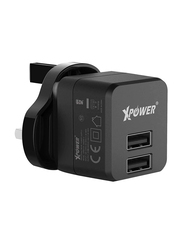 Xpower Mini Cube Universal Travel Adapter USB Charger, Smart IC Technology, 2 USB Ports, 2.4A Quick Charge and AC Power Plug, Black