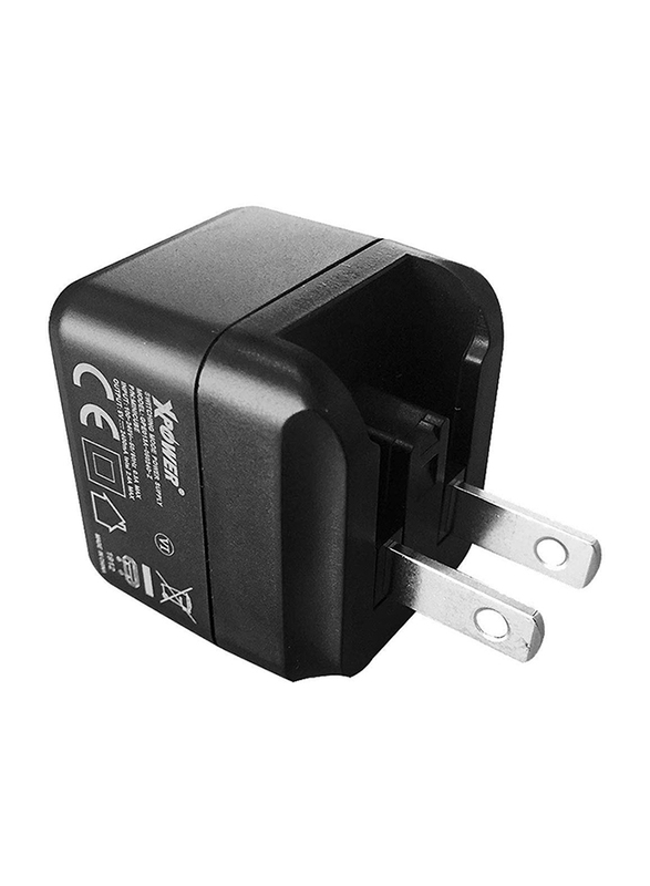 Xpower Mini Cube Universal Travel Adapter USB Charger, Smart IC Technology, 2 USB Ports, 2.4A Quick Charge and AC Power Plug, Black