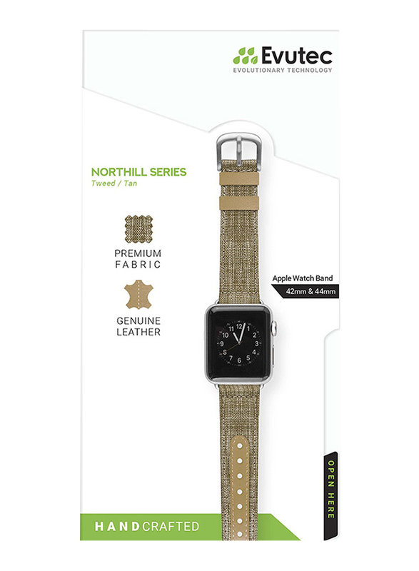 Evutec Northill Series Watch Band for Apple Watch 44mm/42mm Series 4/3/2/1, Tweed Tan