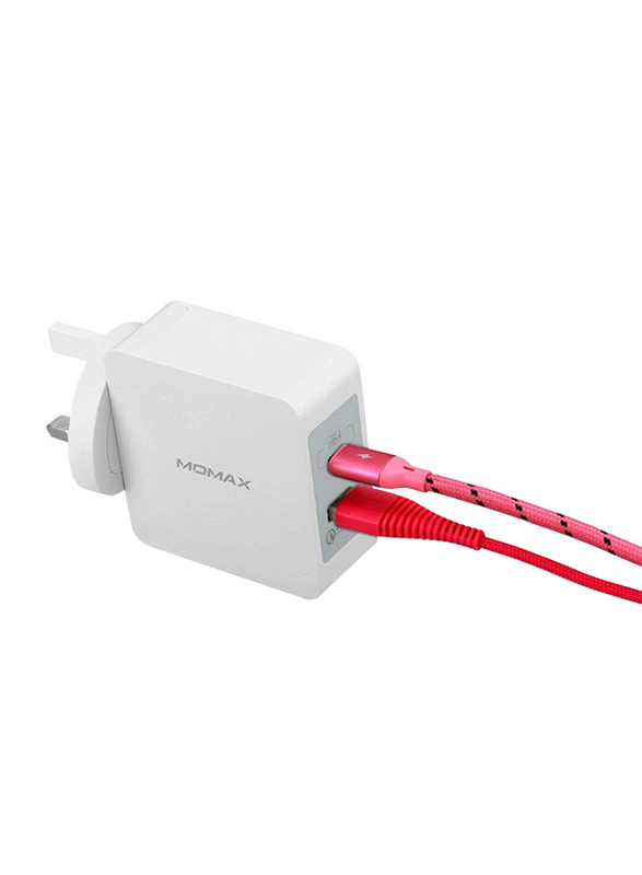 Momax UM8 UK 48W Fast Wall Charger, One Plug 2 Ports USB-C Power Deliver, QC 3.0 USB Adapter, White