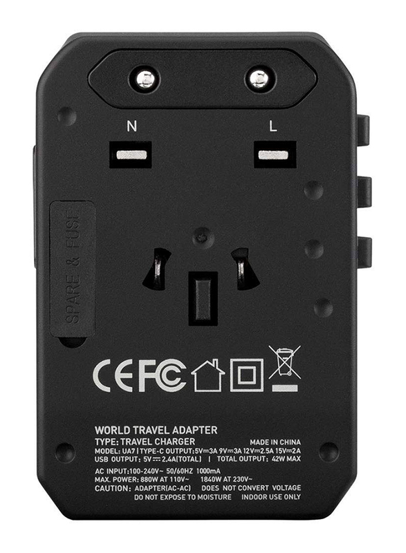 Momax UA7 1-World 42W Universal Wall Charger, USB-C PD Type-C and 3 x USB-A Ports, Black