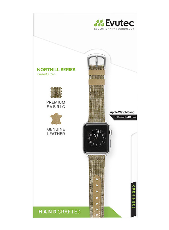 Evutec Northill Series Watch Band for Apple Watch 40mm/38mm Series 4/3/2/1, Tweed Tan