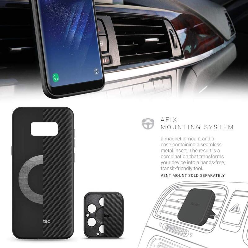 Evutec Samsung Galaxy S8 Plus AER Series Mobile Phone Case Cover, with AFIX Air Vent Magnetic Car Mount, Karbon Black