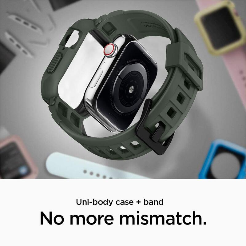 Spigen Rugged Armor Pro Watch Cover Case for Apple Watch 44mm Series 5/4, with Watch Band, Military Green