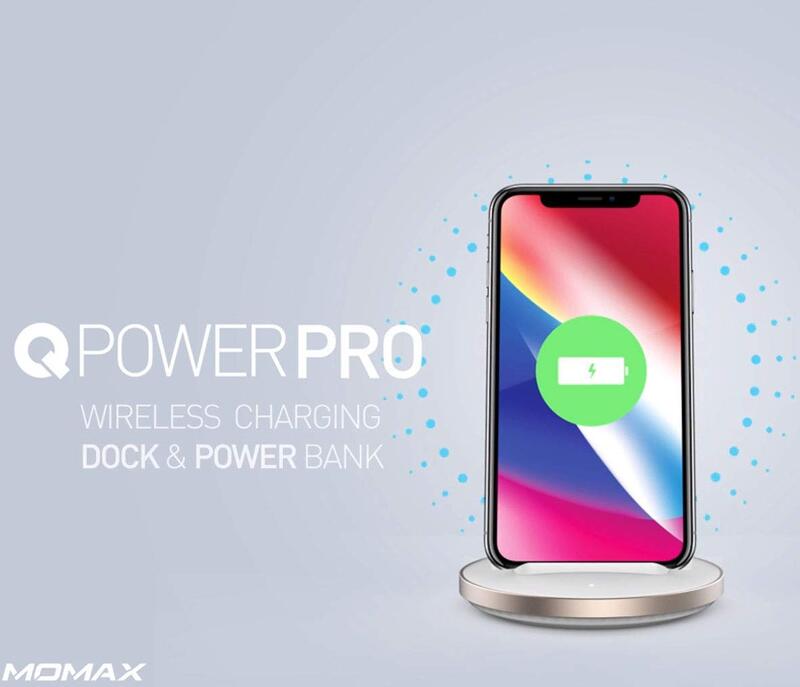 Momax Q.Power Pro 10W Wireless Charging Pad, Qi Certified Technology with 8000mAh Power Bank 18W Output, White