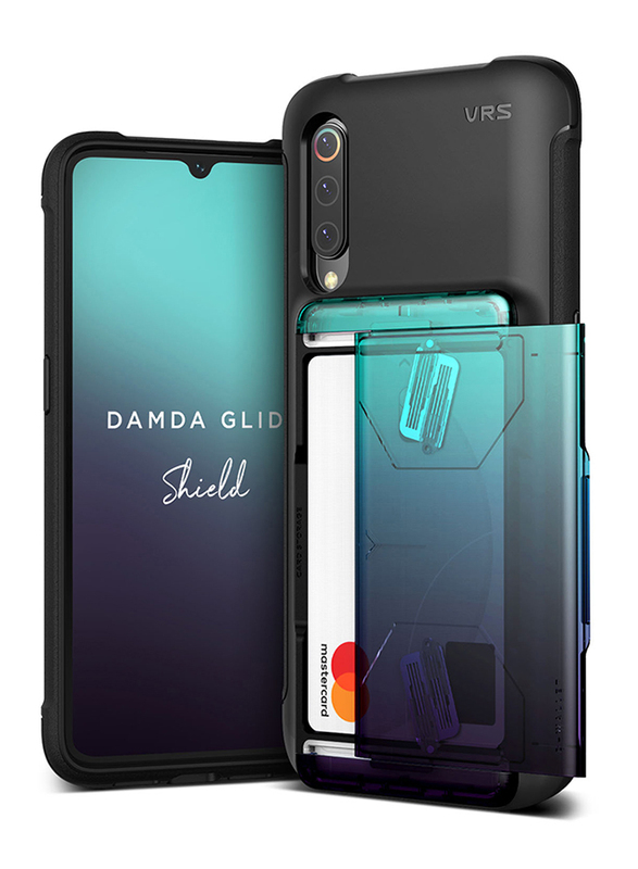 

VRS Design Xiaomi Mi 9 Damda Glide Shield Semi Automatic Card Wallet Mobile Phone Case Cover, Solid Green/Purple