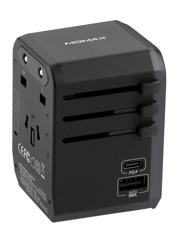 Momax UA7 1-World 42W Universal Wall Charger, USB-C PD Type-C and 3 x USB-A Ports, Black