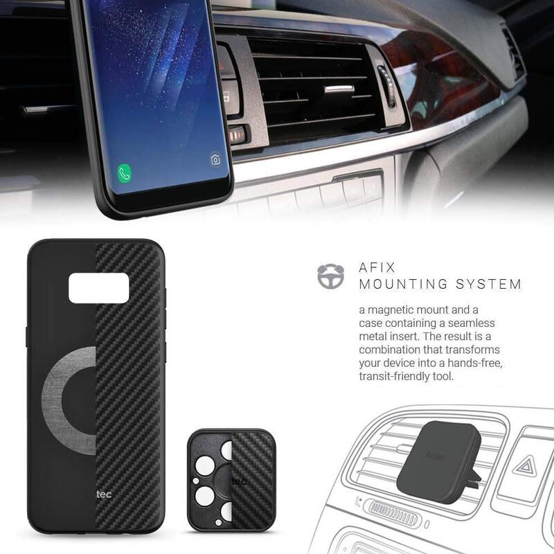 Evutec Samsung Galaxy S8 AER Series Mobile Phone Case Cover, with AFIX Air Vent Magnetic Car Mount, Karbon Black