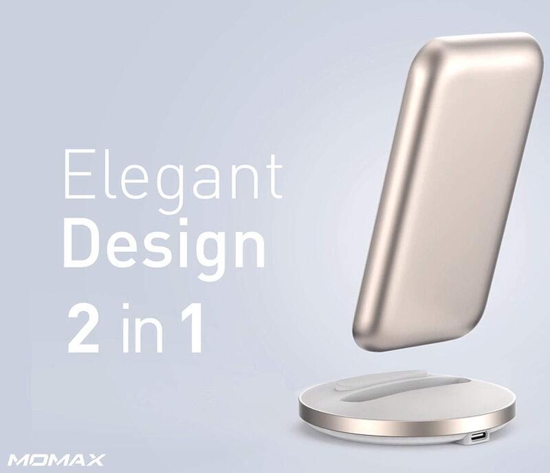 Momax Q.Power Pro 10W Wireless Charging Pad, Qi Certified Technology with 8000mAh Power Bank 18W Output, White