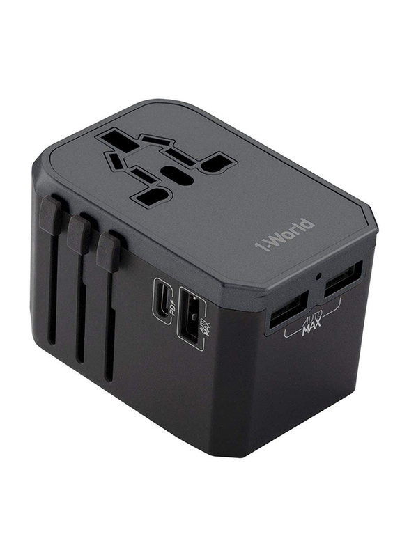 Momax UA7 1-World 42W Universal Wall Charger, USB-C PD Type-C and 3 x USB-A Ports, Black