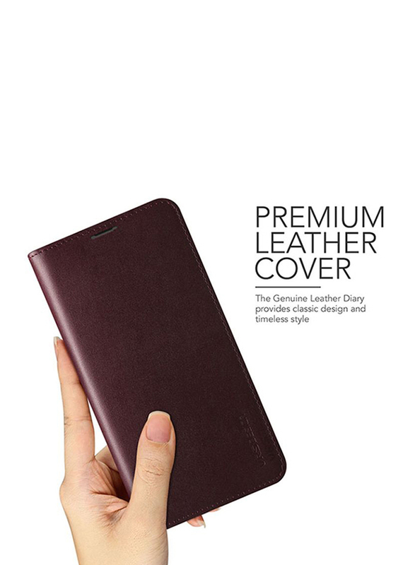 Vrs Design Samsung Galaxy Note 10 Genuine Leather Diary Wallet Mobile Phone Case Cover, Wine