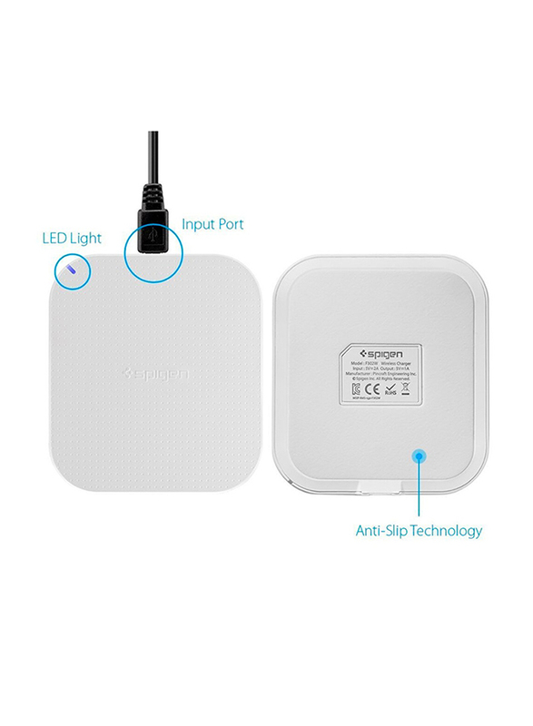 Spigen Essential F302W Wireless Universal Charging Pad with Qi Technology, White