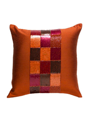OraOnline Check Orange Decorative Cushion/Pillow, 40x40 cm