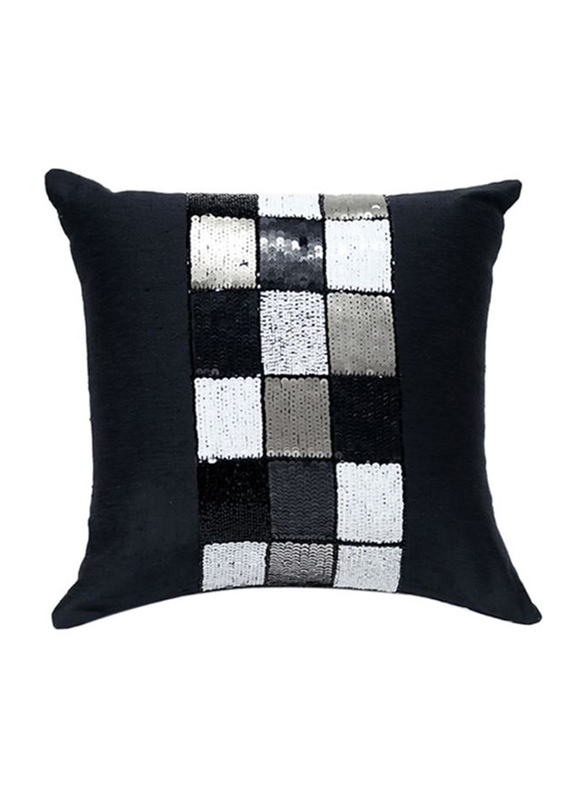 OraOnline Check Black Decorative Cushion/Pillow, 40x40 cm