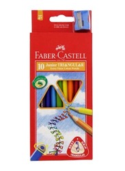 Faber-Castell Junior Triangular Wooden Colored Pencil Set with Sharpener, 10 Pieces, Multicolour