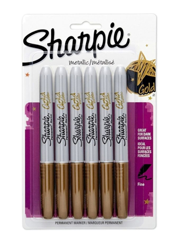 

Sharpie Metallic Fine Point Tip Permanent Marker Set, 6-Piece, White/Gold