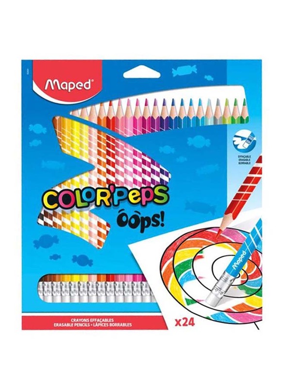 

Maped Color Peps Oops! Erasable Colour Pencil Set, 24 Pieces, Red/Yellow/Green