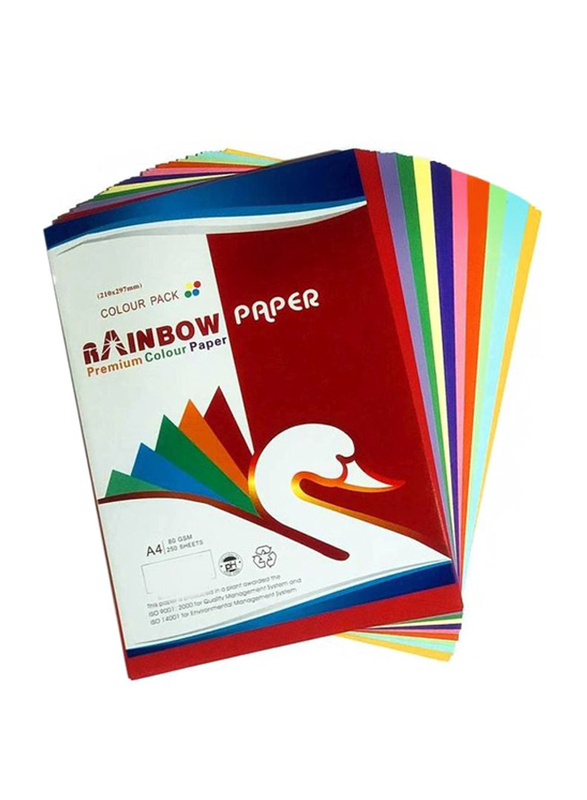 

Rainbow Premium Colour Printer Paper, 250 Sheets, 80 GSM, A4 Size, White