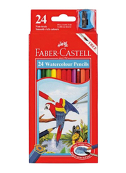 Faber-Castell 24-Piece Watercolour Pencil Set with Brush and Sharpener, Multicolour