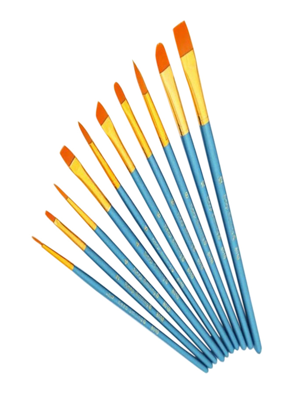 

Generic Watercolour Acrylic Gouache Nylon Hair Painting Brushes Set, 10 Piece, Blue/Gold/Brown