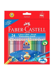 Faber-Castell 24-Piece Color Grip Watercolour Pencil with Brush, Yellow/Red/Green