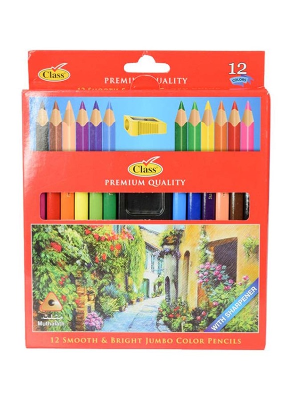 

Class Jumbo Colour Pencil Set with Sharpener, 12 Pieces, Multicolour