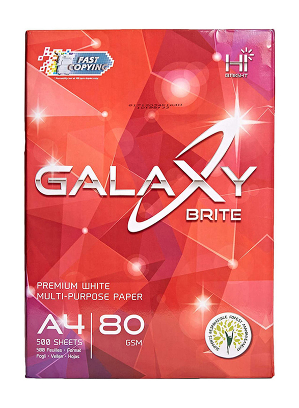 

Galaxy Brite Multi-Purpose Printer Paper, 500 Sheets, 80 GSM, A4 Size, White