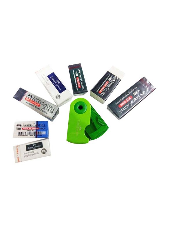 

Faber-Castell 8-Piece Eraser with Sharpener Set, Green/White