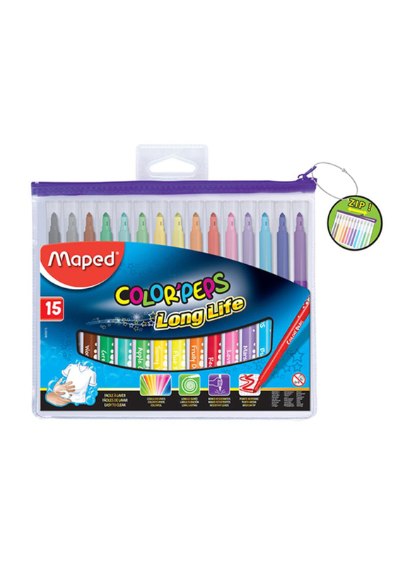 

Maped Color Peps Long Life Felt Tip Color Pen Set, 15 Pieces, Multicolour