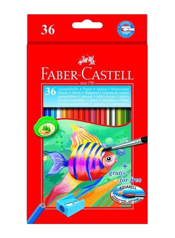 

Faber-Castell 36-Piece Wooden Color Pencil Set with Sharpener and Brush, 114456, Multicolour