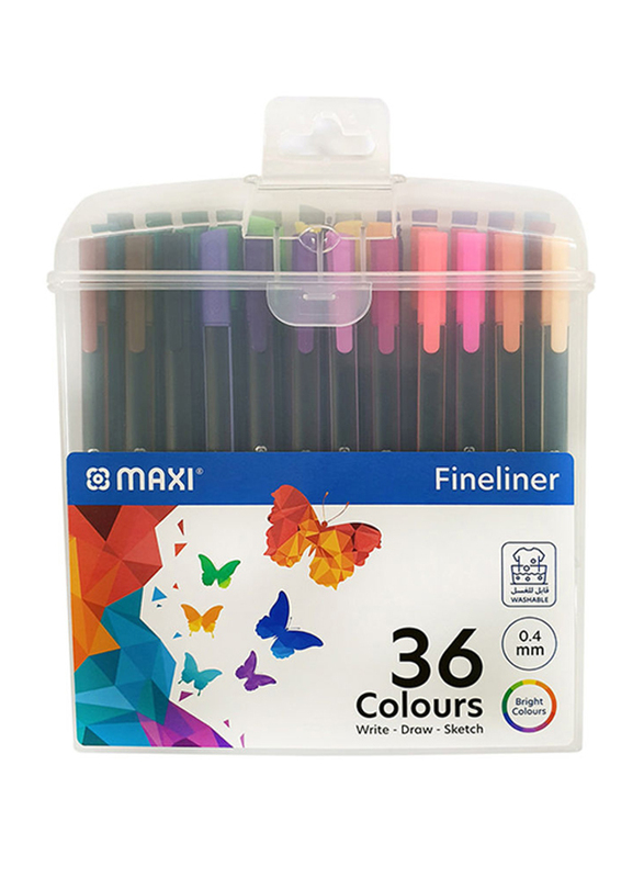 

Maxi Triangular Fine Liner Color Pen Set with Plastic Box, 36 Pieces, Multicolour