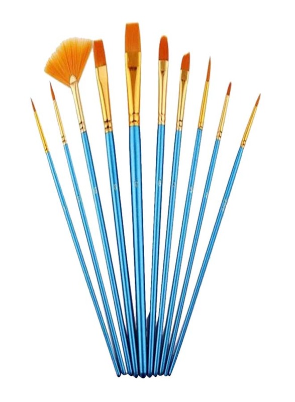 

Generic Watercolour Acrylic Nylon Wool Painting Brushes Set, 10 Piece, Blue/Gold/Brown
