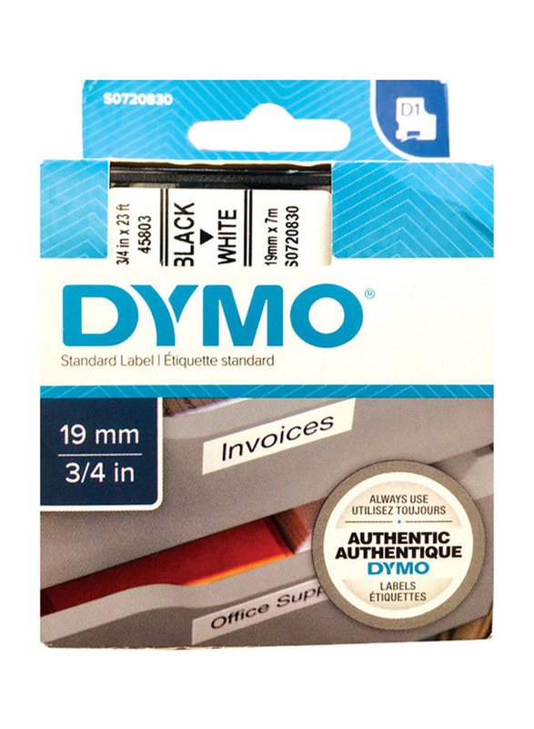 

Dymo D1 45803 Standard Black Print on White Labelling Tape, 19mm, White/Black