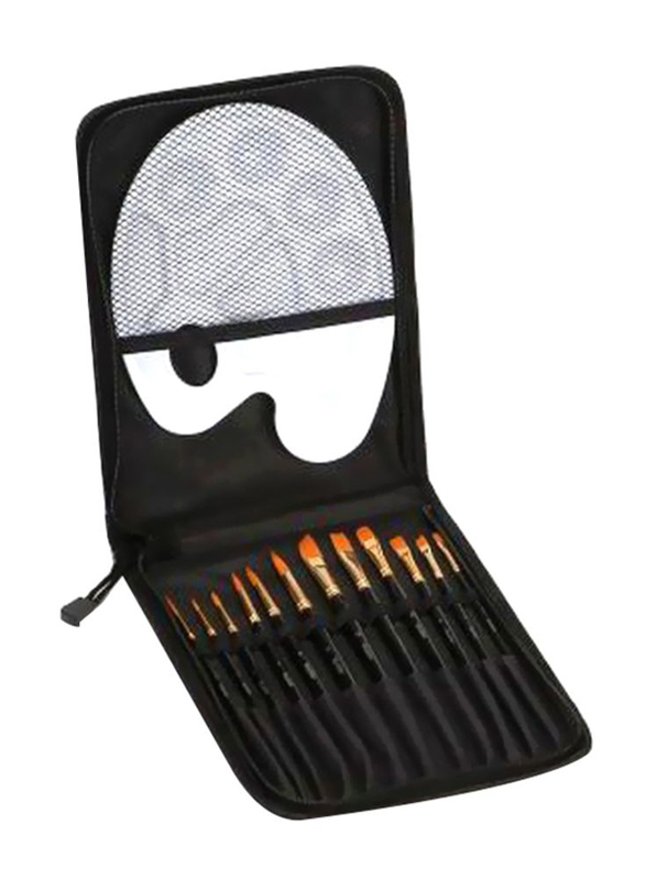 

Generic Paint Brush Set and Palette with Carrying Case, 12 Piece, Black/Gold