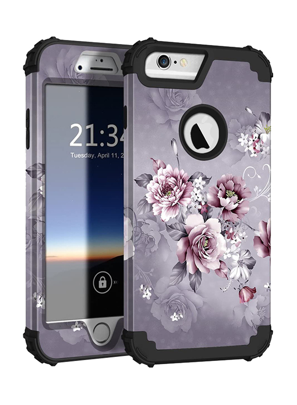 

Hocase Apple iPhone 6 Plus/6S Plus Heavy Duty Shockproof Protection Hard Plastic+Silicone Rubber Protective Mobile Phone Case Cover, Grey Purple Flowe