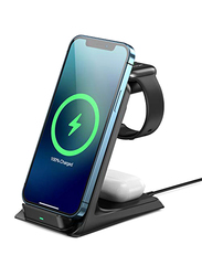 AGPTEK 3 in 1 Wireless Charging Station iPhone/Apple Watch, SW10B-US, Black
