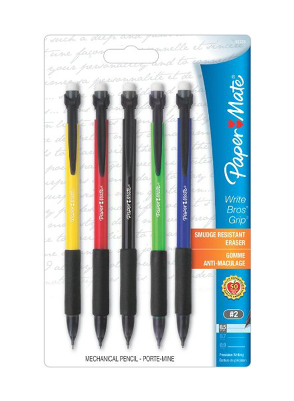 

Paper Mate 5-Piece Write Bros Grip Mechanical Pencil Set, 0.5mm, HB 2, Multicolour