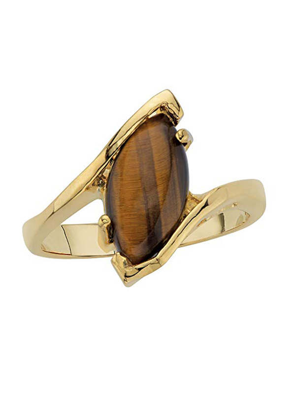 

Palm Beach Jewelry Gold Plated Fashion Ring for Women with Marquise Shaped Genuine Tiger's Eye, Gold/Brown, Size IT 7