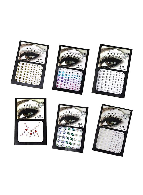 

CheeseandU 3D Eyes Body Face Jewelry Acrylic Rhinestone Stickers, 6 Pieces, Multicolour