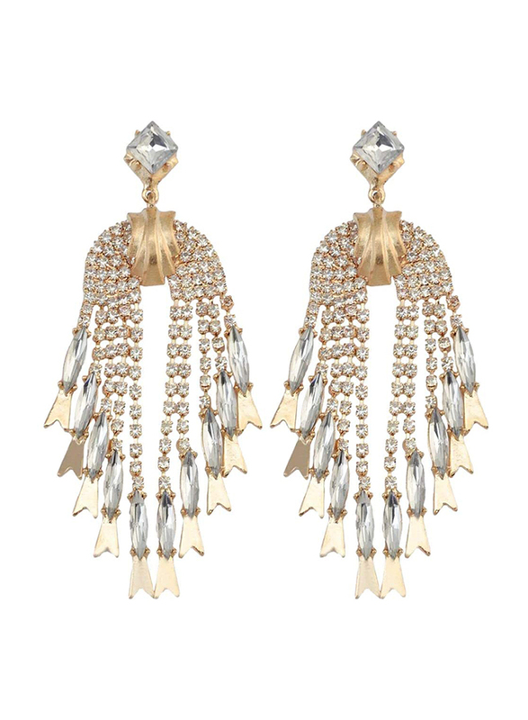 

Idealway Crystal Rhinestone Long Tassel Drop & Dangle V Shape Earring for Women, Gold