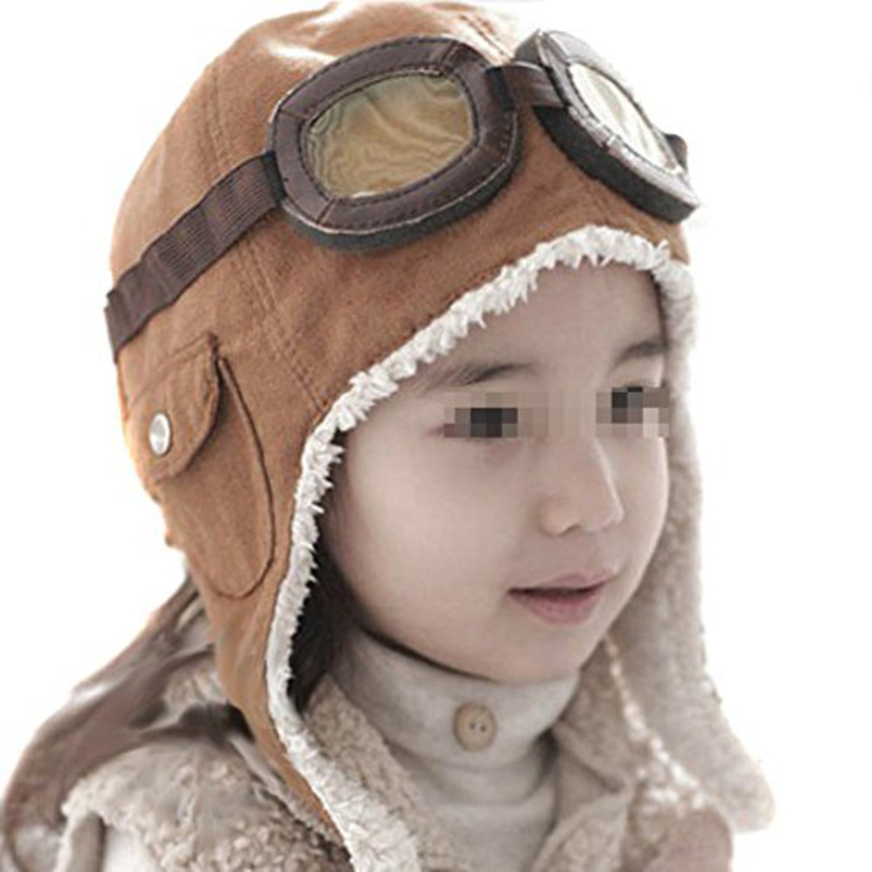 

Ewanda Store Pilot Aviator Fleece Warm Hat Cap with Earmuffs for Baby, 2-8 Years, Brown
