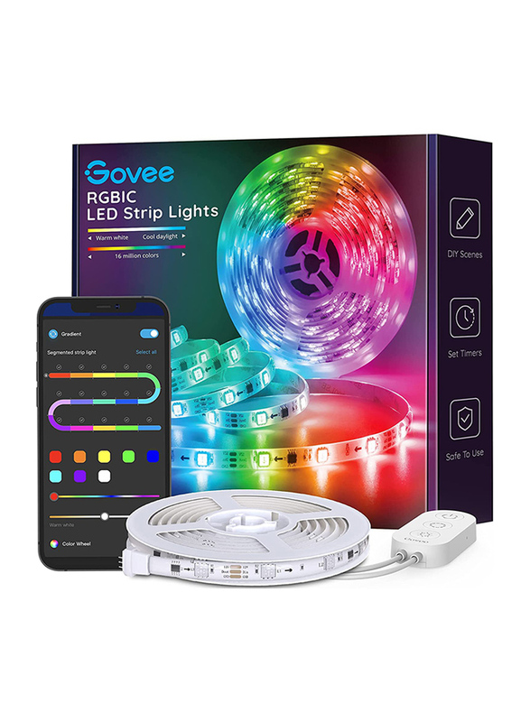 

Govee Colour Changing LED RGBIC Strip Lights with App Control, 64 Scene Modes, 16.4-Feet, White