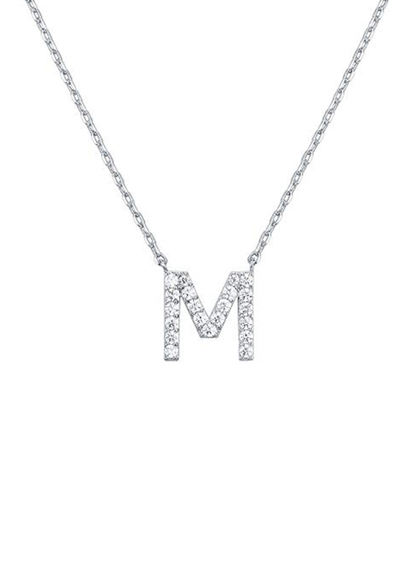 

Pavoi White Gold Plated Pendant Necklace for Women with Cubic Zirconia & M Initial Pendant, Silver