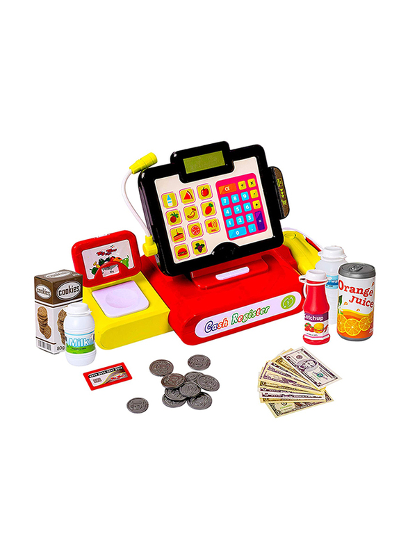 

Big Mo's Toys Cash Register Pretend Play Set with Food, Money, Lights & Sounds, 27 Pieces, Ages 3+