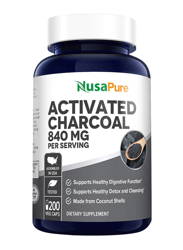 

NusaPure Activated Charcoal Dietary Supplement, 840mg, 200 Capsules