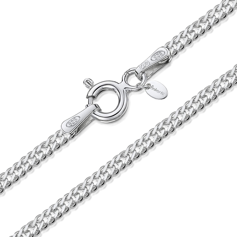 

Amberta 925 Sterling Silver 2mm Rhombus Curb Chain Necklace for Women, Silver